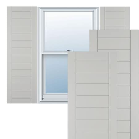 True Fit PVC Horizontal Slat Framed Modern Style Fixed Mount Shutters, Hailstorm Gray, 15W X 80H